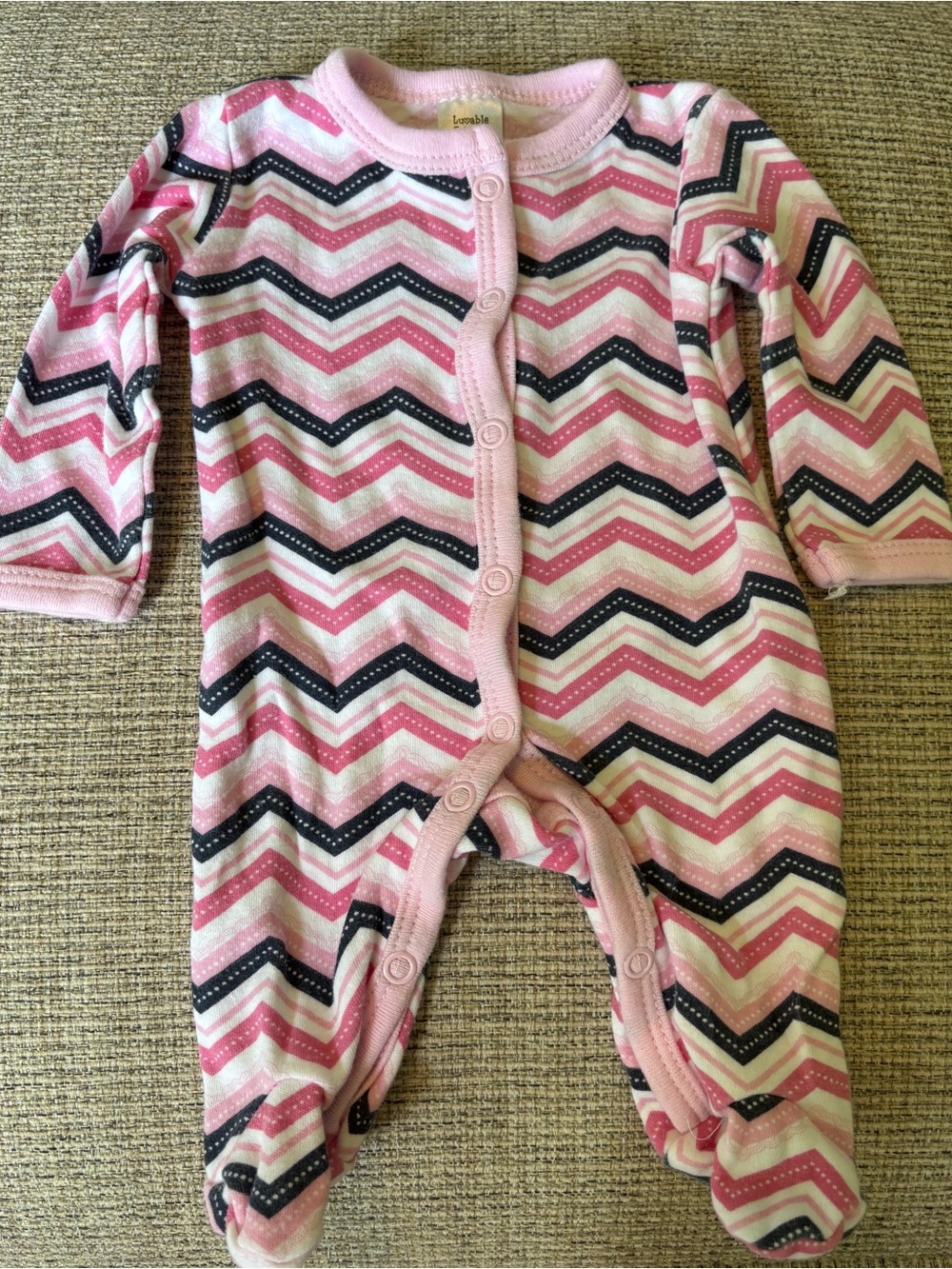Luvable Friends Pink, Navy & White Chevron Footed One-Piece